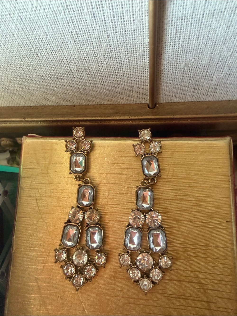 Vintage-Inspired Gold Drop Crystal Earrings - Pink and Clear